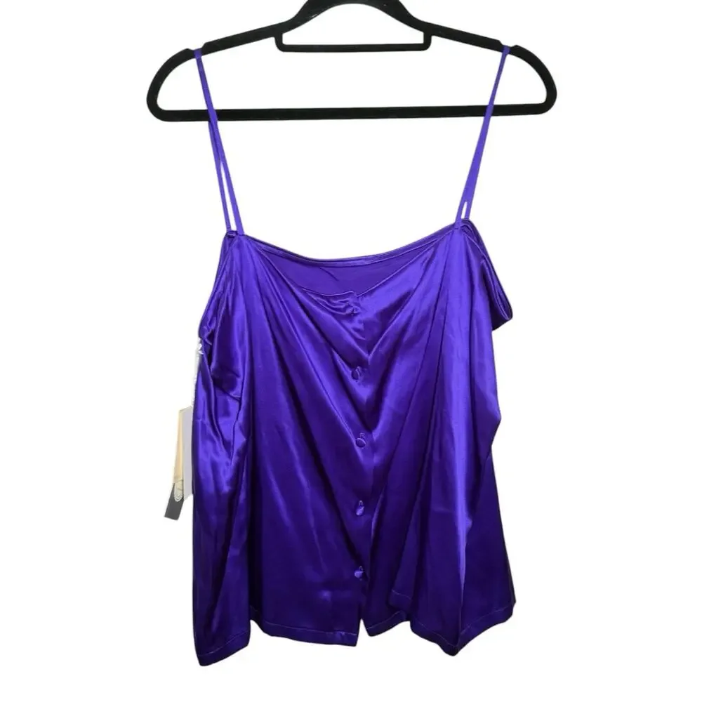 Vintage Christian Dior Deadstock 80s Royal Purple Silk Satin Button Back Cami 14